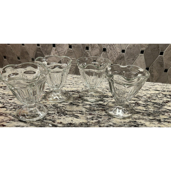 Anchor Hocking Clear Glass Pair of Fountainware Low Sherbet Glasses Set of 4 VTG - Picture 1 of 9